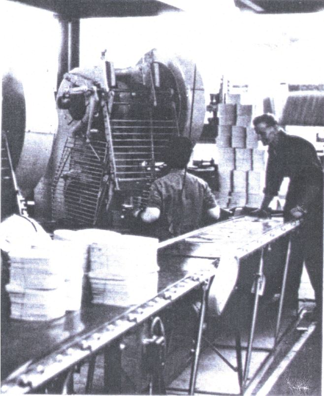 Post WW2 blanking & forming printed metal sheets on a 50 ton press